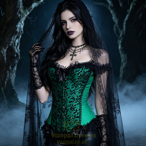 green lace Corset Waist Trainer With Fishbone Bustier Design