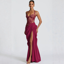 strapless Halter Lace-Up Corset Slit Dress
