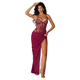 strapless Halter Lace-Up Corset Slit Dress