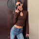 slim Fit Long Sleeve Hollow Out Lace Top