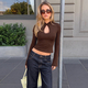 slim Fit Long Sleeve Hollow Out Lace Top