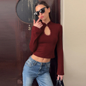 slim Fit Long Sleeve Hollow Out Lace Top