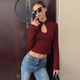 slim Fit Long Sleeve Hollow Out Lace Top