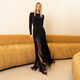 black fringe Long Sleeve Ruched Slim Fit Bodycon Dress