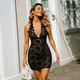 halter Lace Slit Bodycon Dress