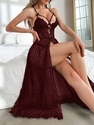 lace Lingerie Slip Dress Set With Slit Long Nightgown