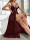 lace Lingerie Slip Dress Set With Slit Long Nightgown