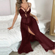 lace Lingerie Slip Dress Set With Slit Long Nightgown