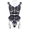 thin Embroidered Mesh Floral Bra Set With Garter