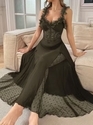3D Floral Mesh Sheer Spaghetti Strap Long Nightdress