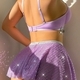 purple sheer Mesh Lace Halter Sleepwear Dress Set With Hanfu Style