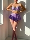purple sheer Mesh Lace Halter Sleepwear Dress Set With Hanfu Style