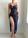 lace Hollow Out Mesh See-Through Bodysuit Sleepwear Set
