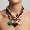 vintage Amber Heart Pendant Necklace With Gradient Round Beads