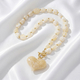 vintage Amber Heart Pendant Necklace With Gradient Round Beads