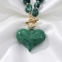 vintage Amber Heart Pendant Necklace With Gradient Round Beads
