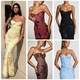 3D Embroidered Open Back Cross Tie Long Dress