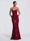3D Embroidered Open Back Cross Tie Long Dress