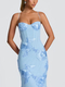 3D Embroidered Open Back Cross Tie Long Dress