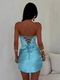 plant Print Strapless Rhinestone Pleated Satin Bodycon Dress