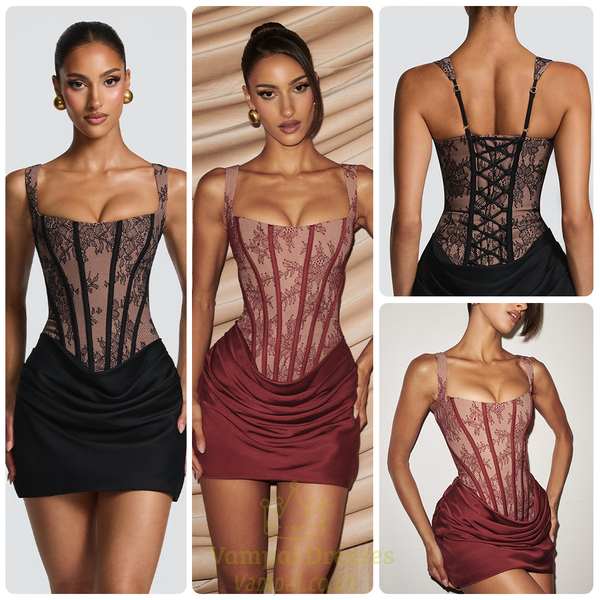 lace Panel Draped Cami Bodycon Mini Dress