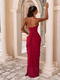 halter Deep V Neck Pleated Long Evening Gown