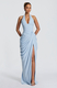 halter Deep V Neck Pleated Long Evening Gown