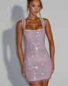 rhinestone Solid Color Cami Dress Backless Sleeveless Waist-Cinching
