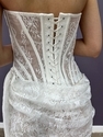 white strapless Lace Corset Long Gown Sheer Mesh Ruched Bodycon Dress