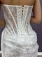 Weißes trägerloses Spitzen-Korsett-Langkleid, transparentes Mesh, gerafftes Bodycon-Kleid
