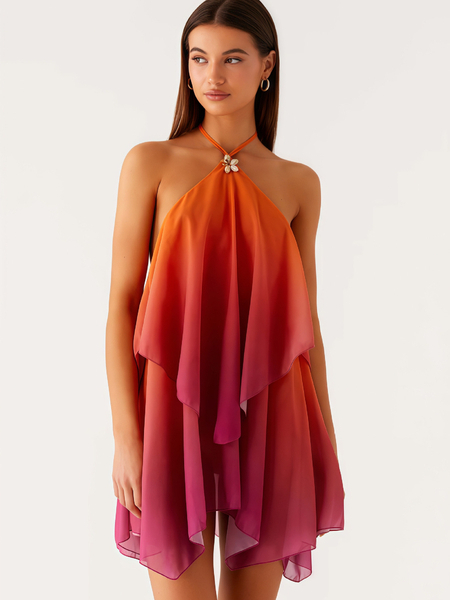 elegant Halter Neck Mesh Gradient Dress