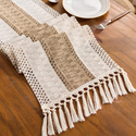 nordic Cotton Linen Color Block Knotted Tassel Table Runner
