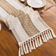 nordic Cotton Linen Color Block Knotted Tassel Table Runner