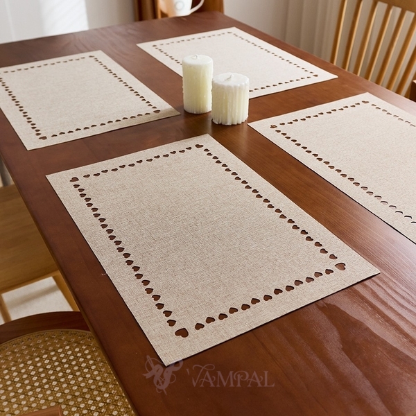 cotton Linen Hollow-Out Placemat Waterproof Heat-Insulating Table Mat