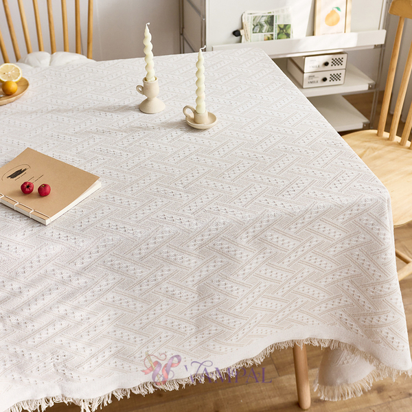 french Cream Cotton Linen Tablecloth Rectangular Dining Table Cover