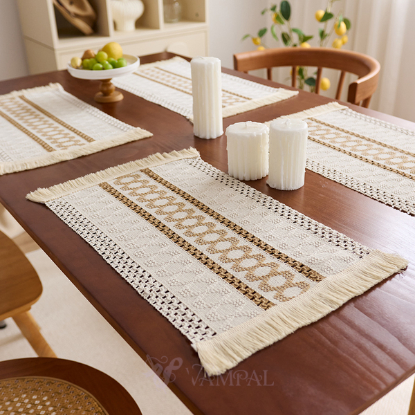 cotton Linen Woven Table Runner With Tassels