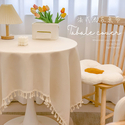 solid Color Tassel Cotton Linen Round Tablecloth