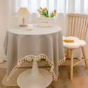 solid Color Tassel Cotton Linen Round Tablecloth