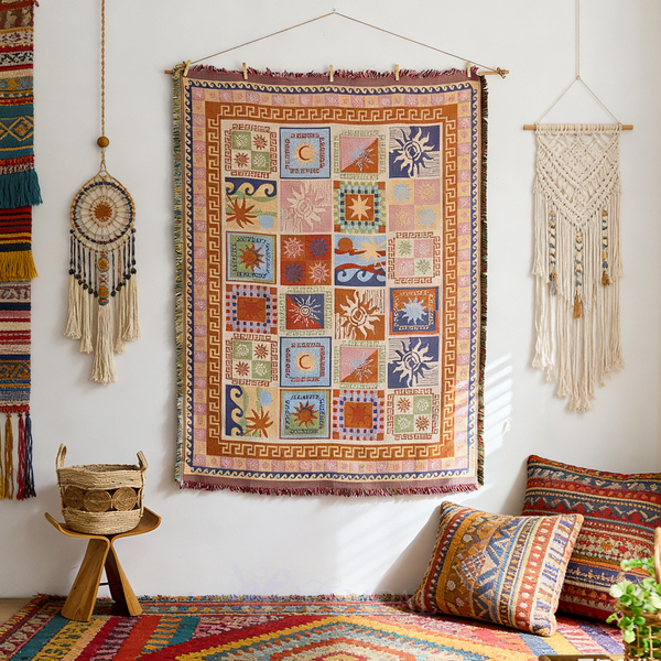 nordic Sun Totem Cotton Wall Hanging Tapestry With Tassels