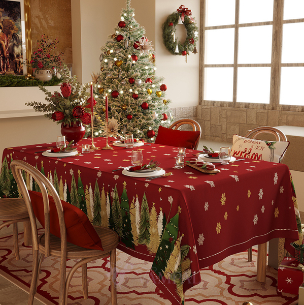 waterproof Christmas Snowflake Pine Tree Tablecloth