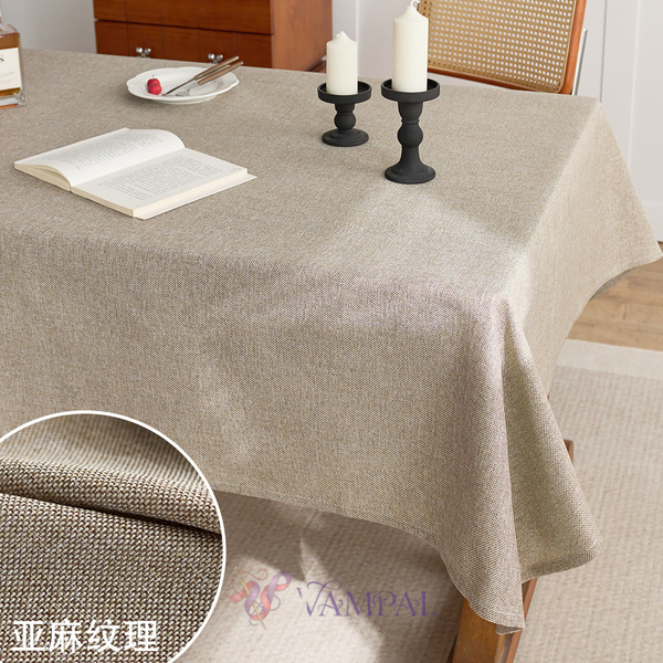 solid Color Cotton-Linen Tablecloth With Linen Texture