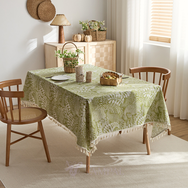 french Cotton Linen Tablecloth Plant Print Decorative Dining Mat