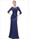 Abschlussballkleid mit langen Ärmeln und Illusions-Ausschnitt sowie Spitzenoberteil