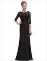 Long Sleeve Illusion Neckline Prom Dress With Lace Bodice