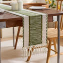sage Green Cotton Linen Table Runner With Tassels And Knots