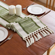 sage Green Cotton Linen Table Runner With Tassels And Knots