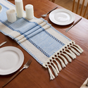 sage Green Cotton Linen Table Runner With Tassels And Knots