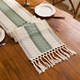 sage Green Cotton Linen Table Runner With Tassels And Knots