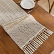 cream Rice Stitch Woven Table Runner With Tassels