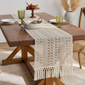 cream Rice Stitch Woven Table Runner With Tassels